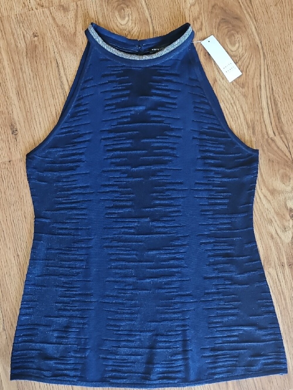 White House Black Market Halter Tank Top with Metallic Trim